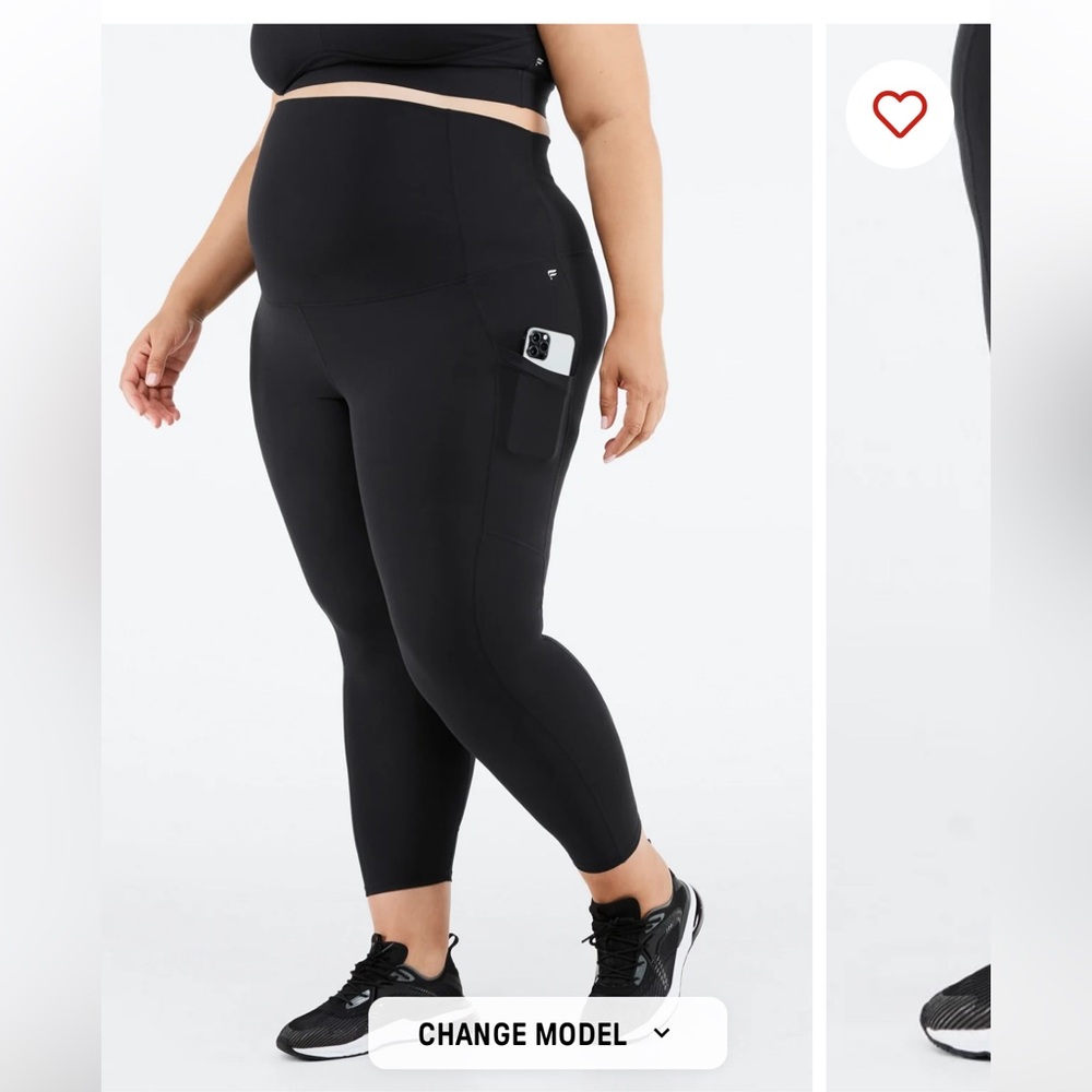 Fabletics High-Waisted Maternity PureLuxe 7/8 Leggings, Black,1X